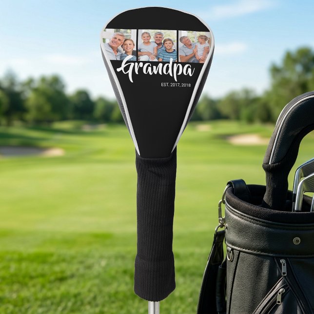 Grandpa Established Modern Bold Script 3 Photo Golf Head Cover (Grandpa Established Modern Bold Script 3 Photo Golf Head Cover)