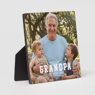 Grandpa Established Modern Bold White Photo Plaque
