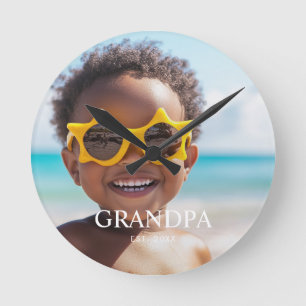 Grandpa Established Modern Minimal Photo Round Clock