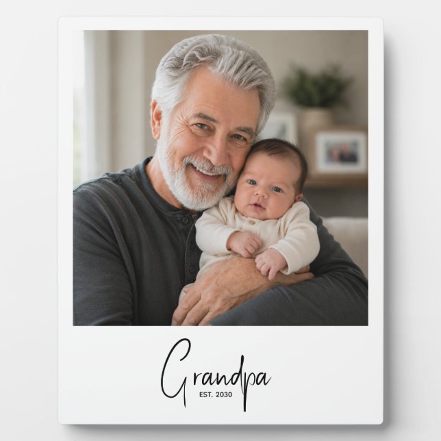 Grandpa Established Modern Script Photo Plaque (Front)