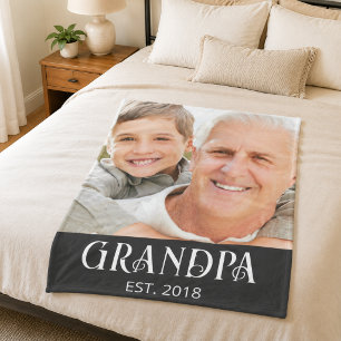Grandpa Established Photo Gift Fleece Blanket