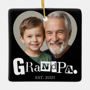 Grandpa Established Photo Gift For Grandfather Ceramic Ornament