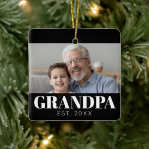 Grandpa Established Photo Grandparents Christmas Ceramic Ornament