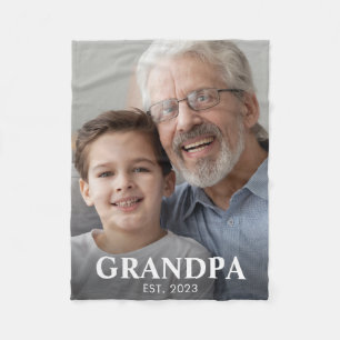 Grandpa Established Photo Grandparents Day Fleece Blanket