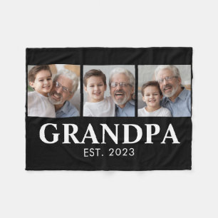Grandpa Established Photo Grandparents Day Fleece Blanket