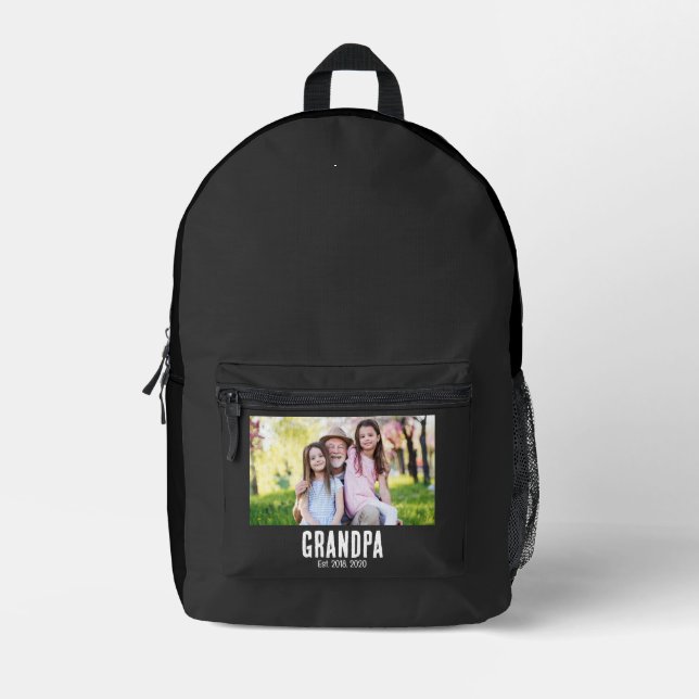 Grandpa Established Photo Grunge text Printed Backpack (Front)