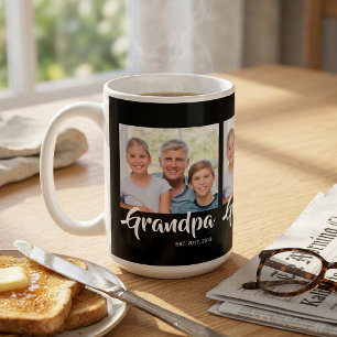 Grandpa Established Script Black 3 Photo Coffee Mug