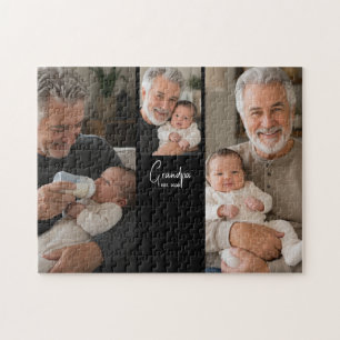Grandpa Established Script Black 3 Photo Jigsaw Puzzle