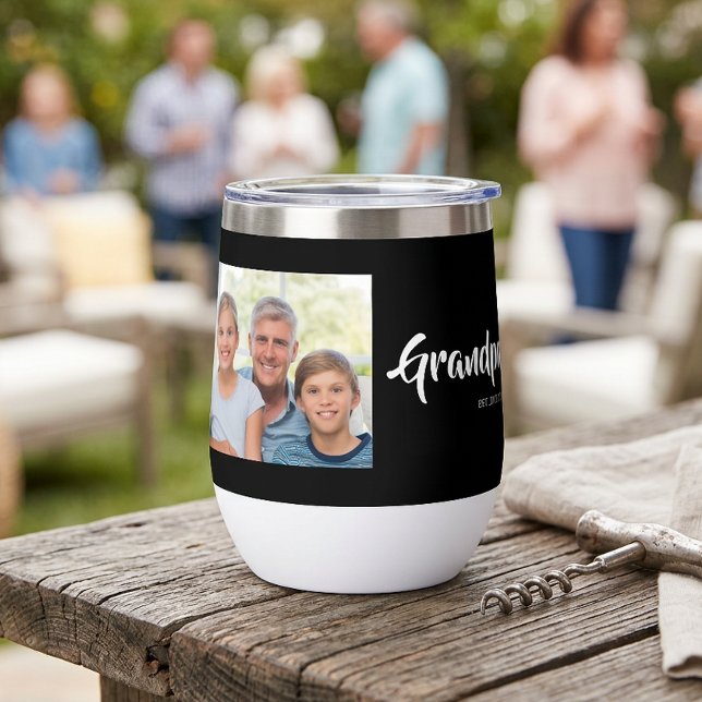Grandpa Established Script Photo (Grandpa Established Script Photo Thermal Wine Tumbler)