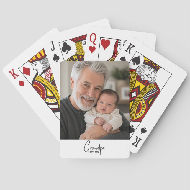Grandpa Established Script Photo  Playing Cards (Back)