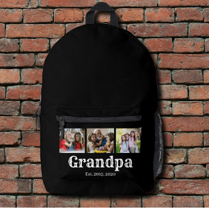 Grandpa Established simple Script Black 3 Photo Printed Backpack