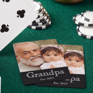 Grandpa Established White Bold Minimal Text Photo Playing Cards