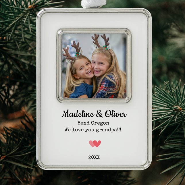 Grandpa Family Photo Personalised Christmas  Silver Plated Framed Ornament (Grandpa Family Photo Personalized Christmas Christmas Ornament)