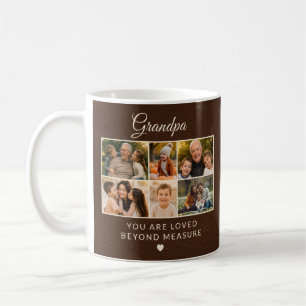 Grandpa Faux Leather Father's Day 6 Family Photo Coffee Mug