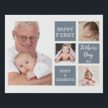 Grandpa First Father's Day 4 Photo Collage Grey   Faux Canvas Print<br><div class="desc">First father's day gift idea for grandpa  -A modern photo canvas with a collage grid created with 4 pictures and message on a trendy slate grey colour block.</div>