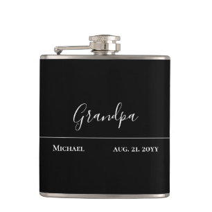 Grandpa Gift- Modern Jet Black Personalised Hip Flask