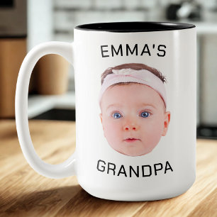 Grandpa Gift Mug, Custom Baby Face, Photo Gift Two-Tone Coffee Mug