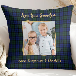 Grandpa Gift Personalised Photo Holiday Plaid Cushion