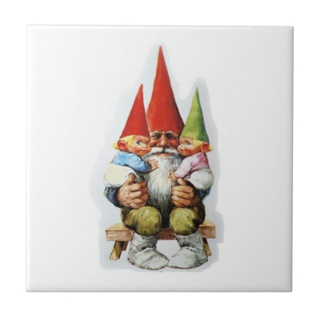 GRANDPA GNOME WITH BABY GNOMES CERAMIC TILE (Front)