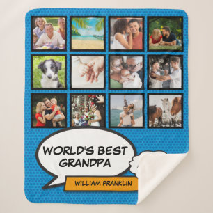 Grandpa Grandad Fun Cool Photo Collage Blue Sherpa Blanket
