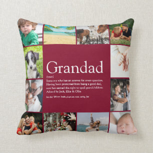 Grandpa Grandad Papa Definition 12 Photo Burgundy Cushion