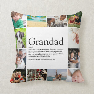Grandpa, Grandad, Papa Definition 12 Photo Collage Cushion