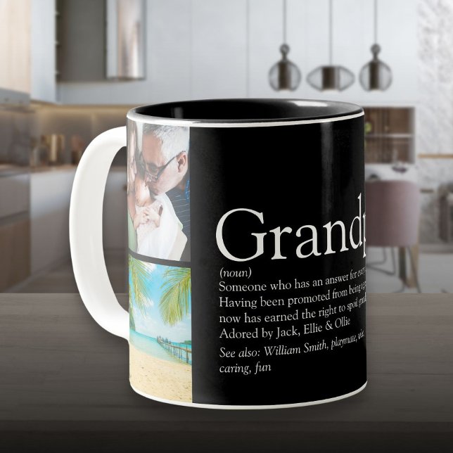 Grandpa Grandad Papa Definition 4 Photo Black Two-Tone Coffee Mug (Grandpa Grandad Papa Definition 4 Photo Black Two-Tone Coffee Mug)