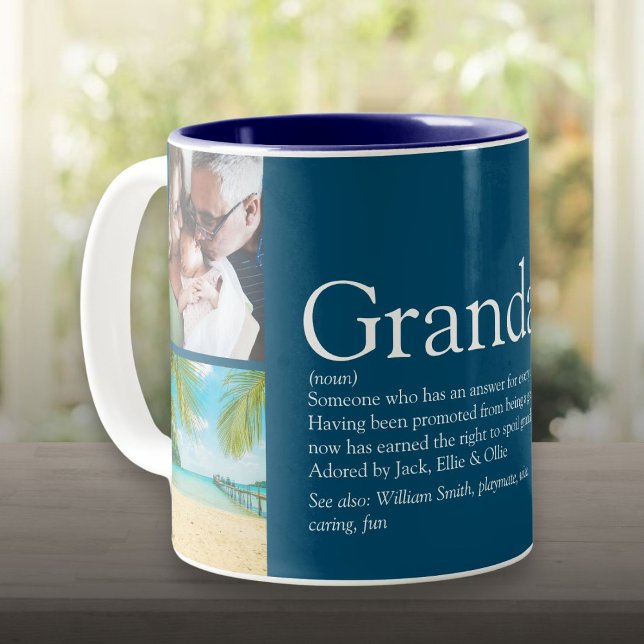 Grandpa, Grandad, Papa Definition 4 Photo Collage Two-Tone Coffee Mug (Grandpa, Grandad, Papa Definition 4 Photo Collage Two-Tone Coffee Mug)