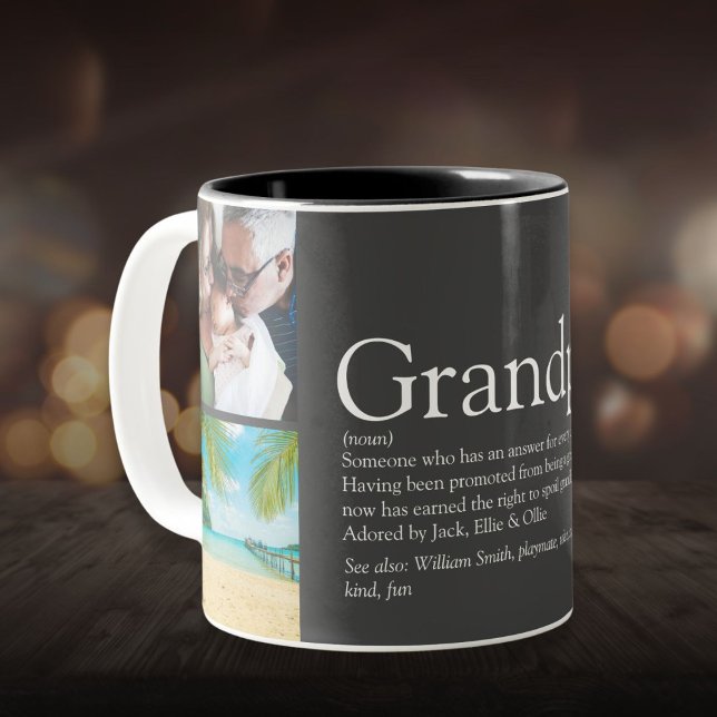 Grandpa Grandad Papa Definition 4 Photo Grey Two-Tone Coffee Mug (Grandpa Grandad Papa Definition 4 Photo Gray Two-Tone Coffee Mug)