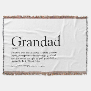 Grandpa, Grandad, Papa Definition Black and White Throw Blanket