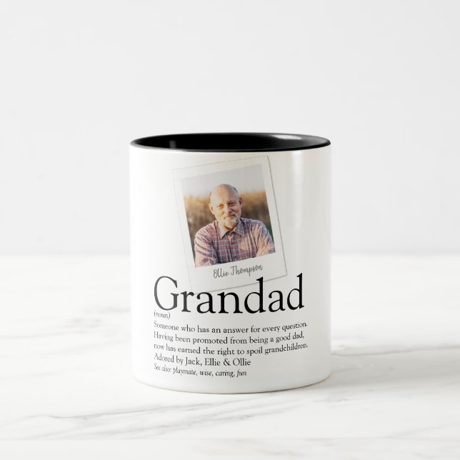 Grandpa Grandad Papa Definition Photo Two-Tone Coffee Mug (Center)