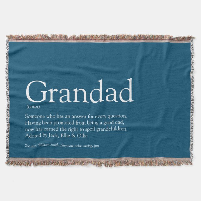 Grandpa Grandad Papa Grandfather Definition Blue Throw Blanket (Front)