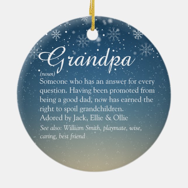 Grandpa Grandad Pops Definition Photo Christmas Ceramic Ornament (Back)