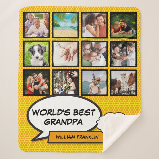 Grandpa Grandfather Grandad Photo Fun Comic Book Sherpa Blanket (Front)
