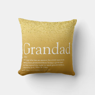 Grandpa, Grandfather, Papa Definition Gold Glitter Cushion