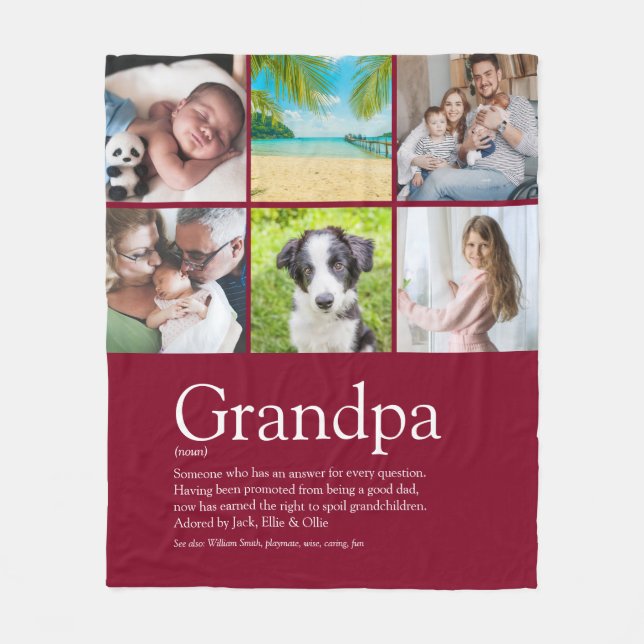 Grandpa Grandfather Papa Definition Photo Burgundy Fleece Blanket (Front)