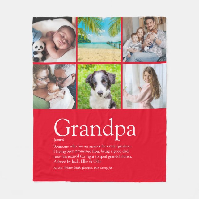 Grandpa Grandfather Papa Definition Photo Fun Red Fleece Blanket (Front)