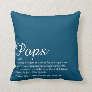 Grandpa, Grandfather, Papa Definition Script Blue Cushion