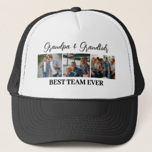 Grandpa & Grandkids Best Team Ever Custom 3 Photos Trucker Hat