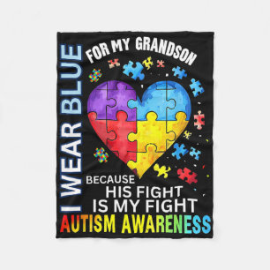 Grandpa Grandma I Wear Blue For My Grandson Autism Fleece Blanket