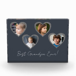 Grandpa Grey Hearts Grandchildren Photo Collage  Block