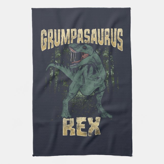 Grandpa Grumpasaurus Rex Dinosaur T Rex Tea Towel (Vertical)