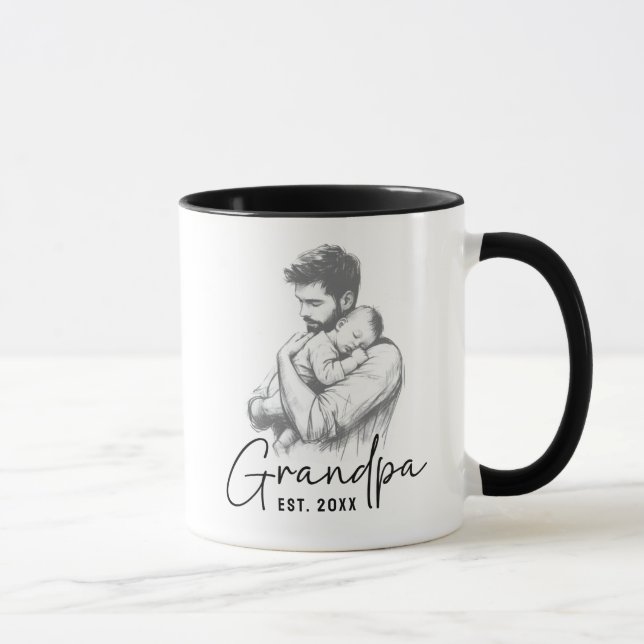 Grandpa Holding Baby Sweet Black & White Sketch Mug (Right)