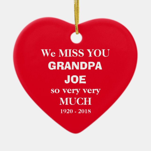 Grandpa Joe In Loving Memory Script + Family Names Ceramic Ornament (Front)