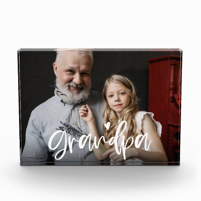 Grandpa Love Script Personalised Gift Photo Block (Front)