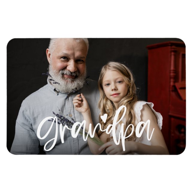 Grandpa Love Script Personalised Gift Photo Magnet (Horizontal)