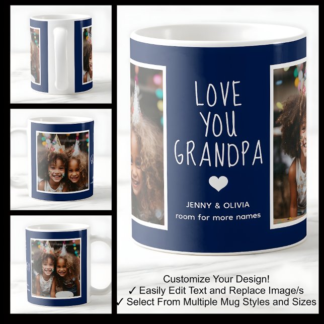 Grandpa Love You 2 Photos Modern Navy Blue C41     Coffee Mug (Creator Uploaded)