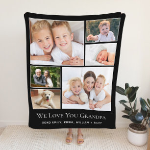 Grandpa Love You Personalised Photo Black Sherpa Blanket