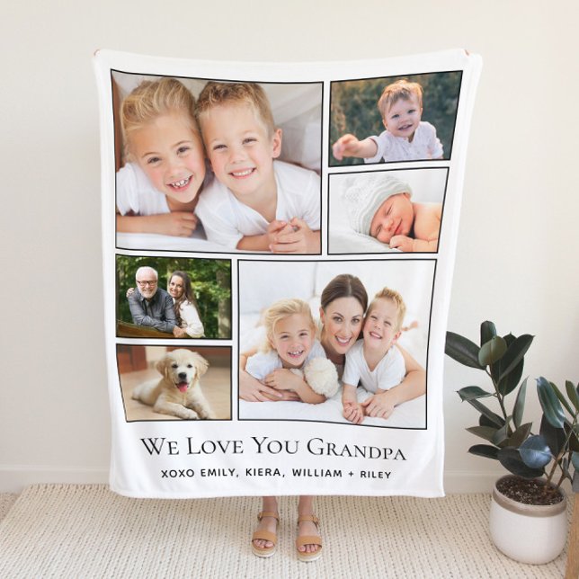 Grandpa Love You Personalised Photo Sherpa Blanket (Creator Uploaded)