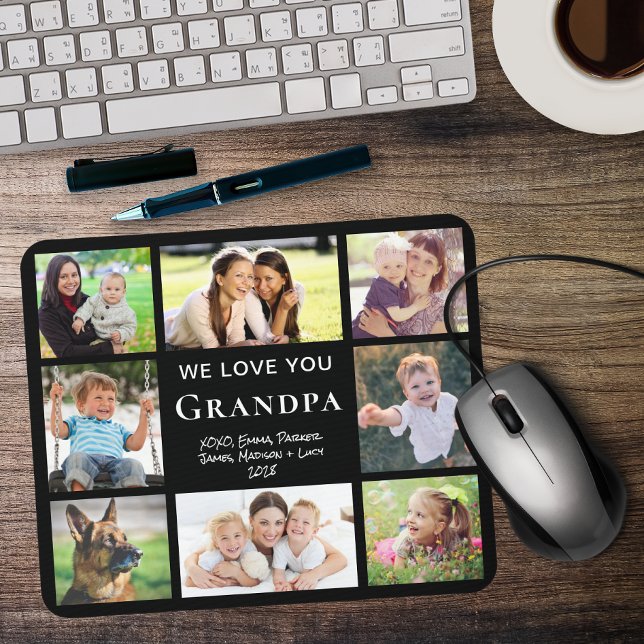 Grandpa Love You Photo Collage Black Mouse Pad (Creator Uploaded)